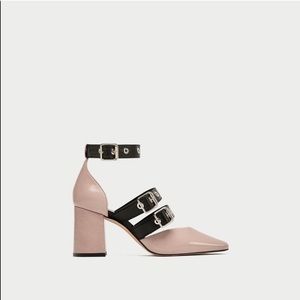 Zara Square Toe Leather Court Heels